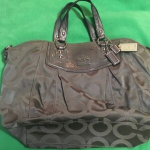 Coach Madison Op Art Claire 14335 gray Signature Sateen Tote hand Bag Purse